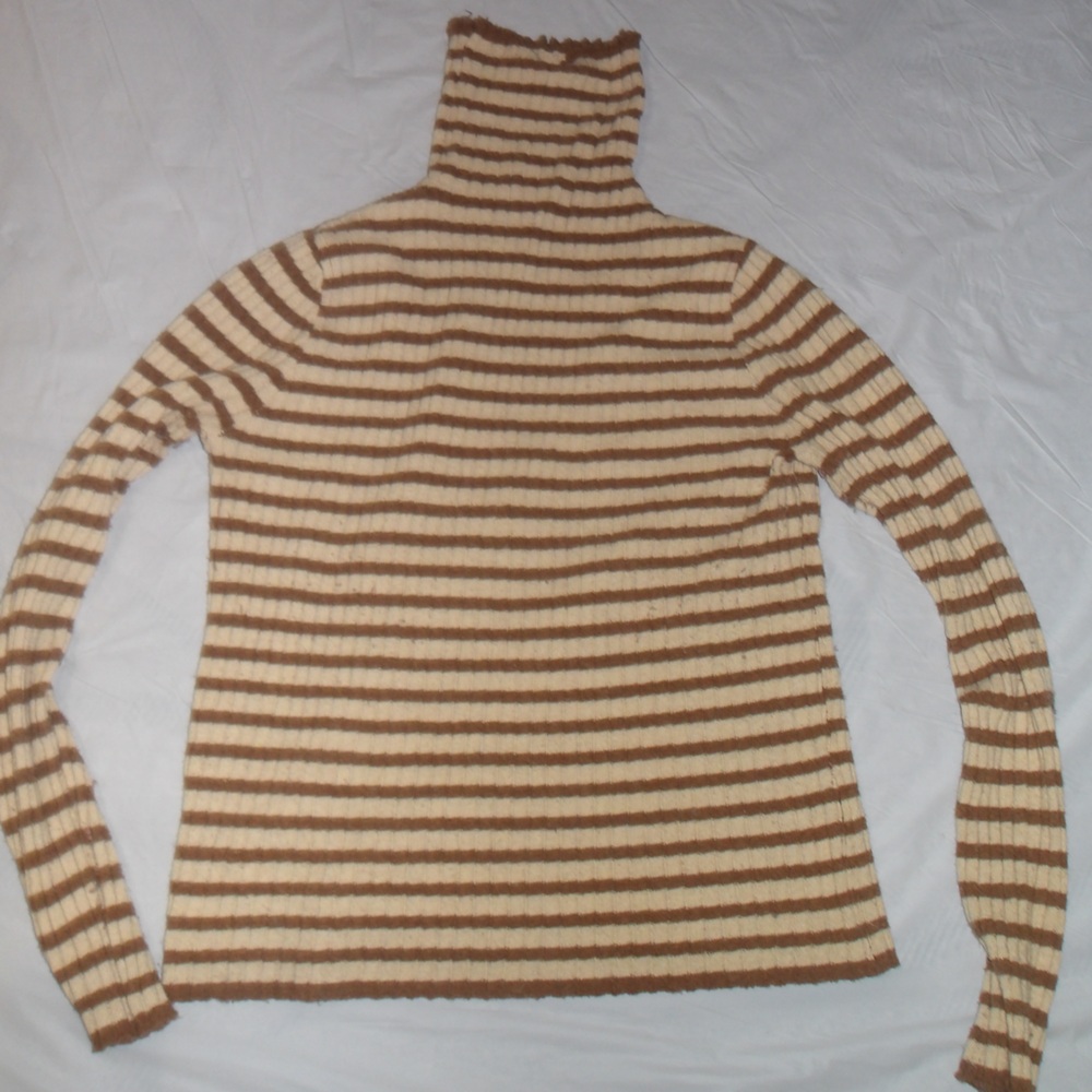 Striped Brown and Cream Turtleneck Sweater